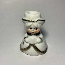 Vintage Ceramic Victorian Christmas Caroler Taper Candle Holder Gold Trim - £6.38 GBP