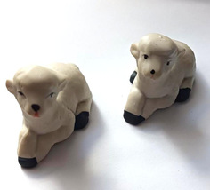 K.O.C. Taiwan Pair Sheep Lamb Lambs Figurines Lying Sitting Down Ceramic Figures - £9.51 GBP