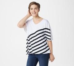Elizabeth &amp; Clarke Striped Tunic with Asymmetric Hem and StainTech White... - £7.55 GBP