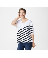 Elizabeth &amp; Clarke Striped Tunic with Asymmetric Hem and StainTech White... - $13.02 CAD