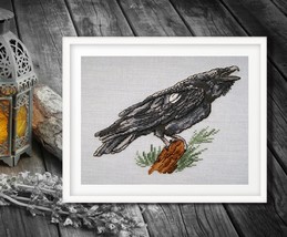 Black Raven Cross stitch autumn pattern pdf - Black Crow cross stitch bird  - £6.33 GBP
