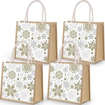 4 Pcs Christmas Tote Bag Reusable Gift Bag Snowflake Burlap Tote Bag With Handle - $39.99