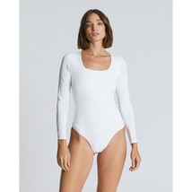 Everlane Womens The Long-Sleeve Supima Square-Neck Bodysuit Bikini White... - $19.24