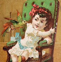 C1890s Victorian Trade Card Lovely Child Parrot Pet Lithograph Antique G... - $28.01 CAD