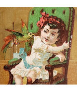 C1890s Victorian Trade Card Lovely Child Parrot Pet Lithograph Antique G... - €17,06 EUR