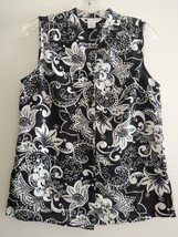 Ladies Top Size M 100% Linen B/W Sleeveless Blouse Carole Little $80 Val... - £24.71 GBP