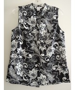 Ladies Top Size M 100% Linen B/W Sleeveless Blouse Carole Little $80 Val... - £25.09 GBP