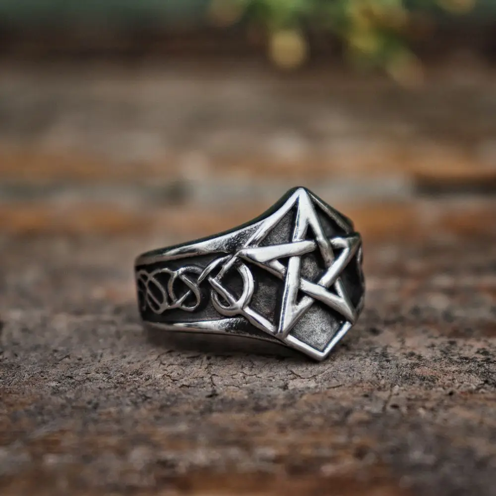 Gothic Celtics Knot 316L Stainless Steel Ring Pagan Star Rings Men&#39;s Women Fashi - £24.91 GBP