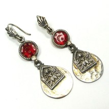 Sterling Silver Drop Earrings Long Dangle Red Glass Stars Moon  925 Jewelry - $45.00