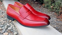 Hot Red Leather Handmade Loafer Shoes For Men  - £125.63 GBP