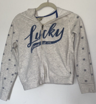 Boys Lucky Brand Gray Blue Shamrock Hooded Sweatshirt Large Big Kids used - £7.86 GBP