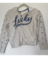 Boys Lucky Brand Gray Blue Shamrock Hooded Sweatshirt Large Big Kids used - $14.21 CAD