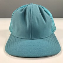 Vintage Trucker Hat Light Blue Flat Brim Mesh Dome Made In USA New Era S... - $13.09