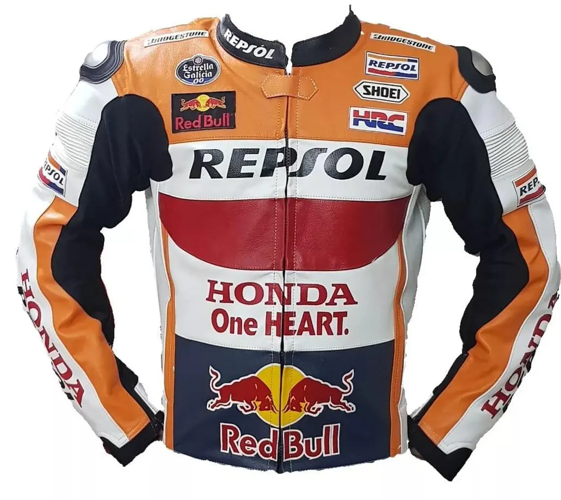 Men Honda Repsol ONE HEART Cowhide Leather Motorcycle Jacket CE- Approve... - $149.00