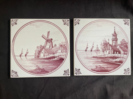 Antique set of 2 Dutch Delft Makkum polychrome  Tile  20th  century - $89.00