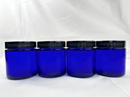 Lot 4 Cobalt Blue Glass Jars 3&quot; w/ lids &amp; seal - unused - crafts - gifts - $8.81