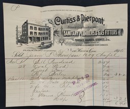 1895 antique BILLHEAD new haven ct CURTISS PIERPONT sanitary plumbers gas fitter - £69.55 GBP