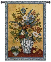 53x35 Suzanne&#39;s Blue And White Etienne Floral Flowers Tapestry Wall Hanging - £130.57 GBP