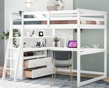 Full Size Loft Bed With Long Desk And Shelves,Wooden Bedframe With Two B... - £945.07 GBP