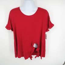 NY Collection Womens Ruffle Trim Split Hem Pullover Top Red XL NWT $40 - $15.84