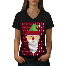 Santa Cute Cool Christmas Shirt Jolly Christmas Women V-Neck T-shirt - £10.31 GBP