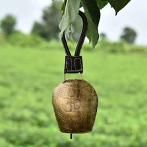 Om Bell Wall Hanging Decor 5 Inch, Indian Boho Garden Bell - with Leathe... - $29.99