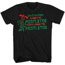 Mens Shirt Christmas Black WHAT HAPPENS STAYS UNDER THE MISTLETOE Tee-si... - $17.82