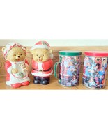 Vintage Santa Bear Couple &amp; Old World Christmas Tin Salt and Pepper Shak... - $11.66