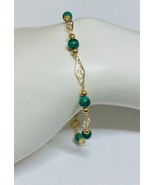 14 Karat Yellow Gold Filled Genuine 5mm Malachite Beads 8.25in Plaque Br... - $767.14 MXN