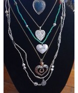 Mixed Style Heart Necklaces American Eagle Outfitters Silvertone Valentine 5 pc - £15.65 GBP