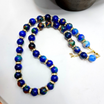 Beautiful Blue Dyed Stone with Rhine stone Decorative Spacer Beads necklace - $1,049.17 MXN