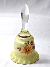 Vintage WESTMORELAND 5.25&quot; Glass Bell Hand Painted Wildflowers On Custard Yellow - £8.76 GBP