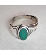 VINTAGE FANCY 925 STERLING SILVER NATURAL 11x6 mm. TURQUOISE RING SIZE 8.75 - $50.12 CAD