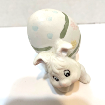 Vintage Ceramic White Easter Bunny Holding Easter Egg on Back Figuine Painted 3&quot; - £9.88 GBP