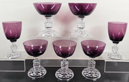 7 Pc Fostoria American Lady Amethyst Champagne Cocktail Wine Glasses Vintage Lot - £70.70 GBP