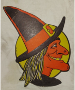 Vintage Halloween Die cut H.E. Luhrs Witch with Black Hat Full Moon Deco... - £25.84 GBP