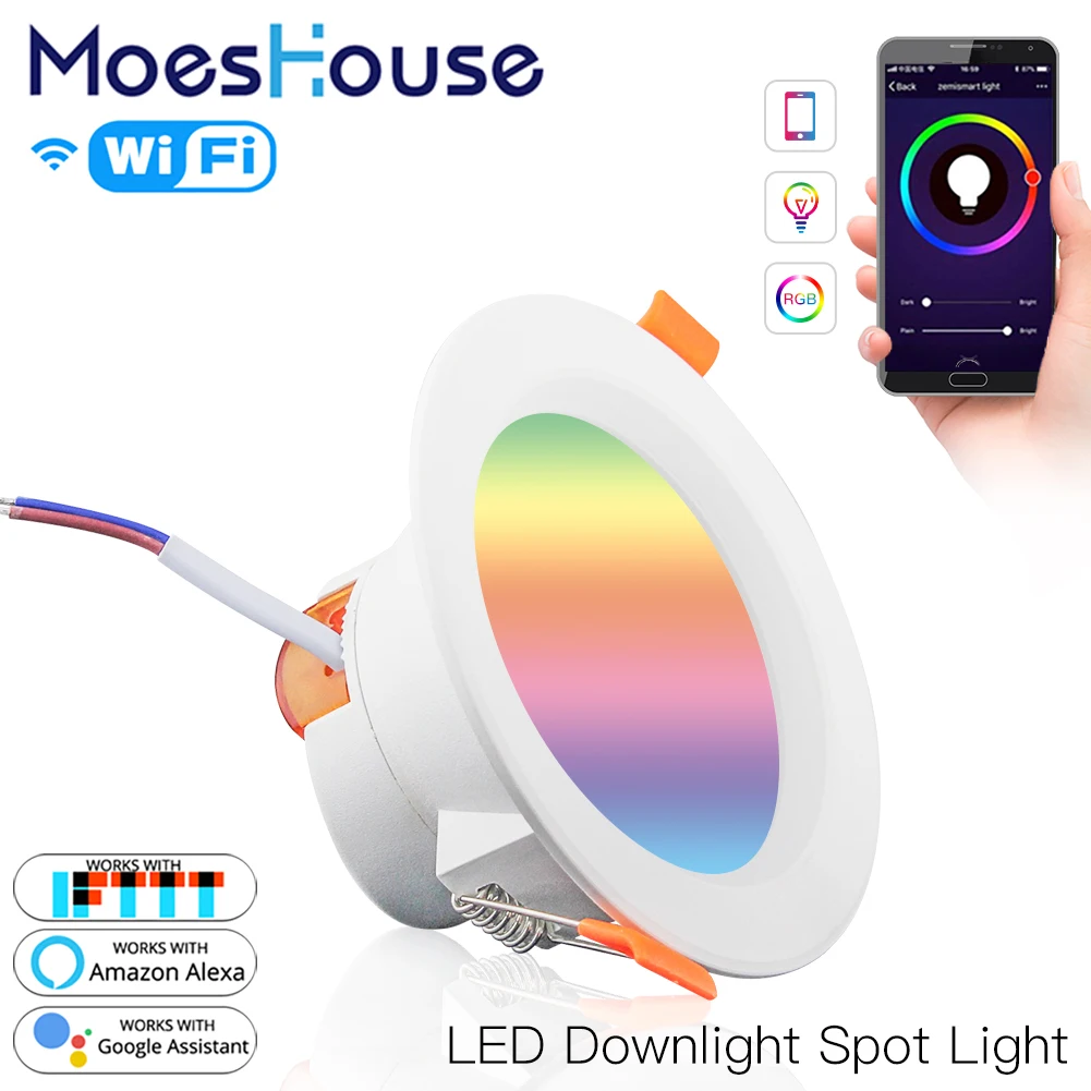 Moes WiFi Smart LED Downlight Dimming Round Spot Light  7W RGB Color Changing 27 - £150.29 GBP