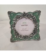 Sunflower Designs 3x3&quot; photo picture frame square green enamel silver roses - $418.80 MXN