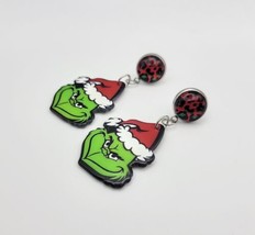 Holiday Grinch Christmas Stainless Steel Button Stud Dangle Fashion Earring - £18.76 GBP