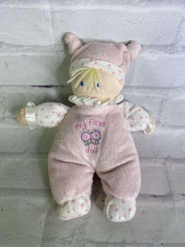Kids Preferred 8in My First Baby Doll Rattle Pink Polka Dot 2010 Stuffed Plush - $10.40
