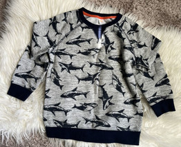 Gymboree Junior Boys Fleece Grey Sweater Shark Long Sleeve Size (5-6) - $9.89