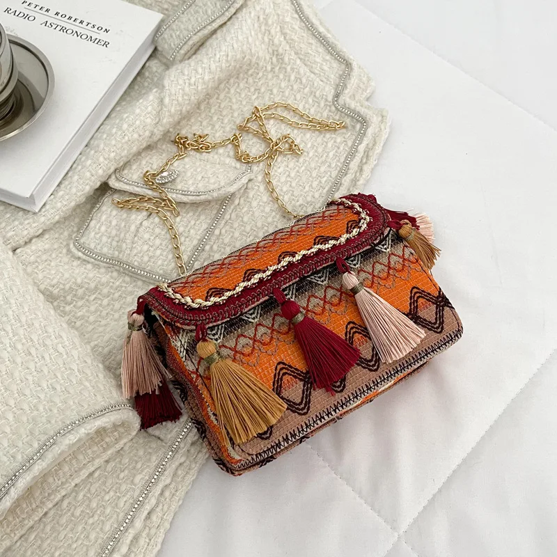 National Style Fashion Women Bags New Tassel Woven Small Women Simple Sh... - $32.74