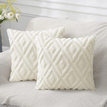 Pallene Soft Faux Fur Throw Pillow Covers 18X18 - Plush Short Wool, Cream White - £23.53 GBP