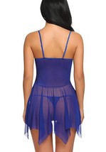 Charming Lingerie Lace Navy Blue Chemise With Asymmetrical Hemline - Size Medium image 4