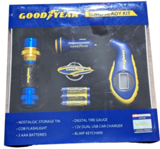 Goodyear Road Ready Kit Storage Tin Keychain Flashlight Tire Gauge Car C... - $596.47 MXN