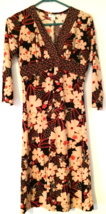 En Focus studio dress women size 6 brown, orange, tan flower print 3/4 sleeves - £11.31 GBP