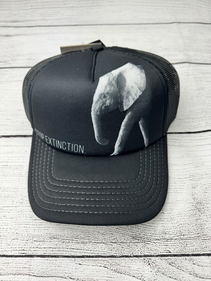 The Mountain Foam Snapback Trucker Cap Black Elephant Stop Extinction Nature New - $15.88
