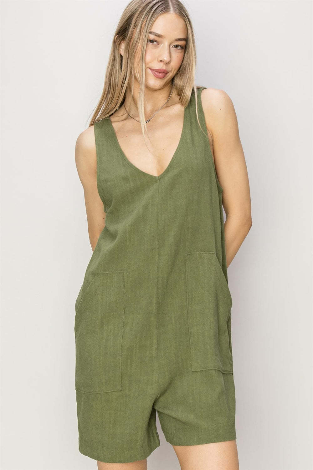 HYFVE V-Neck Sleeveless Romper with Pockets - $27.68