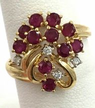 18k Yellow Gold Over 2.60Ct Ruby &amp; Diamond Cluster Wedding Engagement Ring - £89.08 GBP