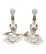 Vintage Leviton Table Lamp Set Victorian Boudoir Ceramic Floral 14.5&quot; Tall - $65.13